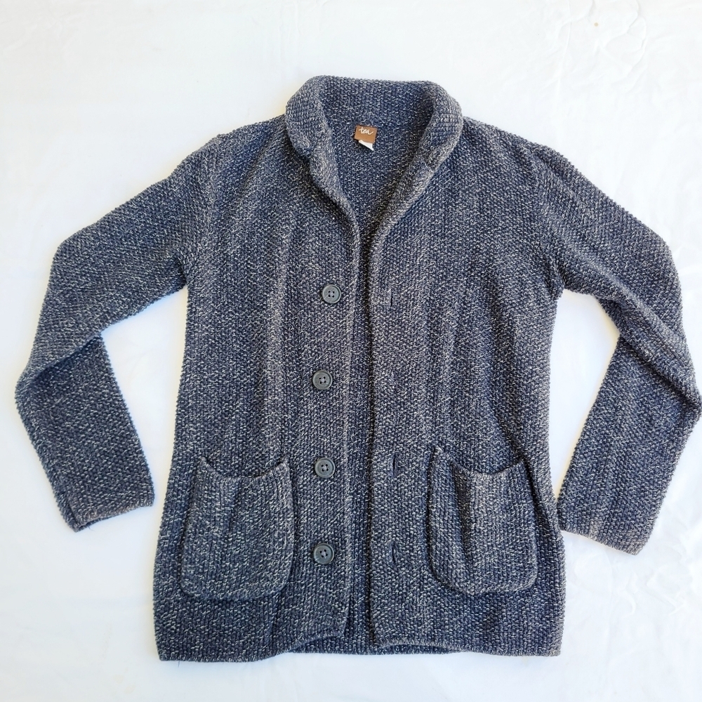 Tea Collection Girl's Navy Sweater Button-up Knit Cardigan - size 8/10